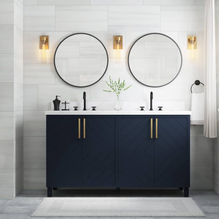 Blue Bathroom Vanity With Gold Hardware