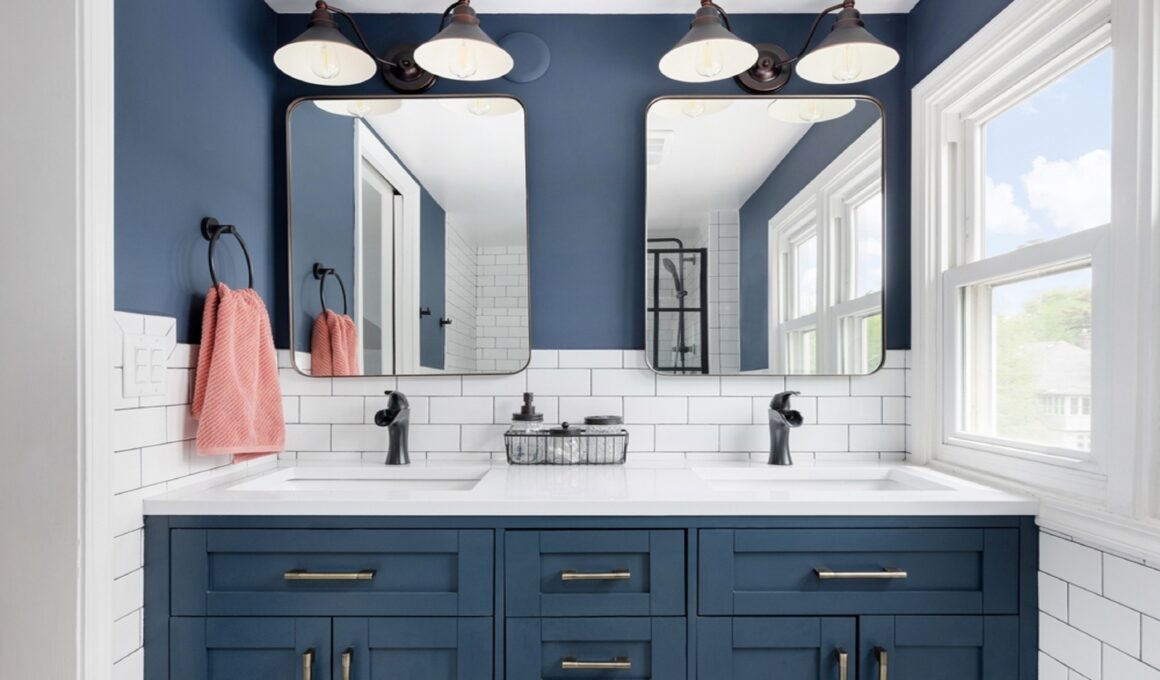 Bathroom With Navy Blue Vanity
